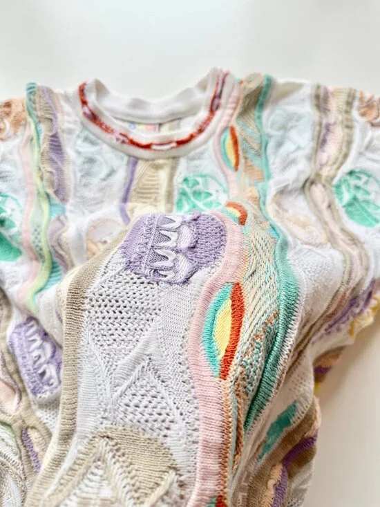 Vintage 90's COOGI White Pastel Easter Egg Cotton Knit Sweater, Size S - Picture 9 of 11